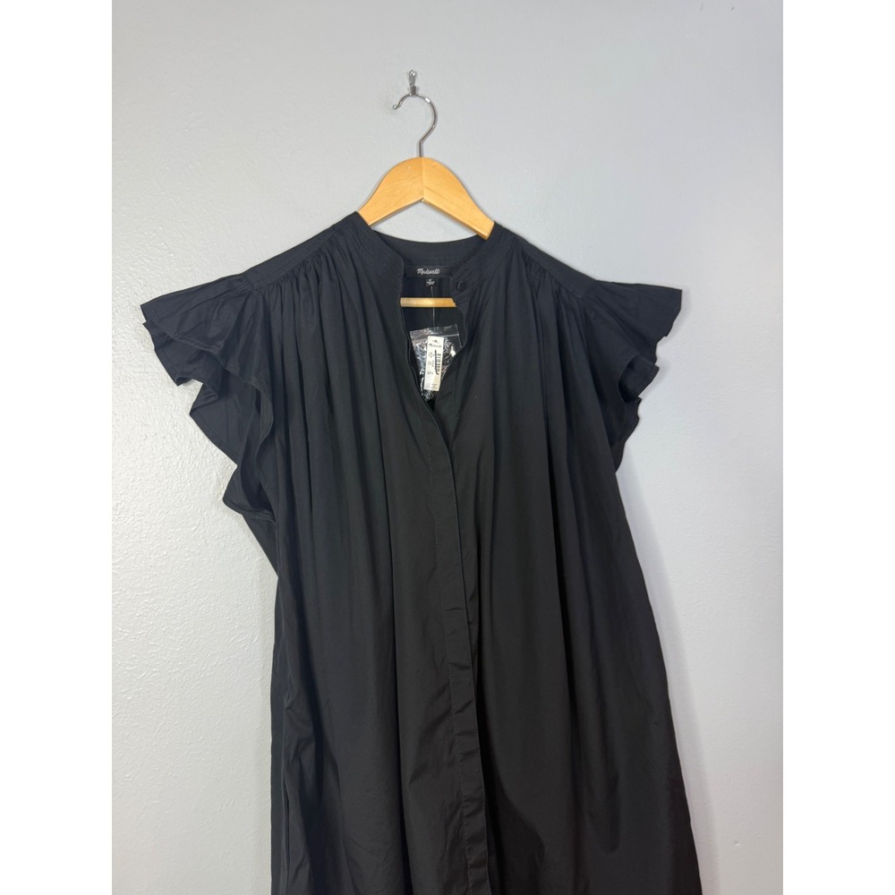 Madewell Flutter Sleeve Button-Front Mini Dress in Poplin Black Medium NWT - Picture 4 of 8